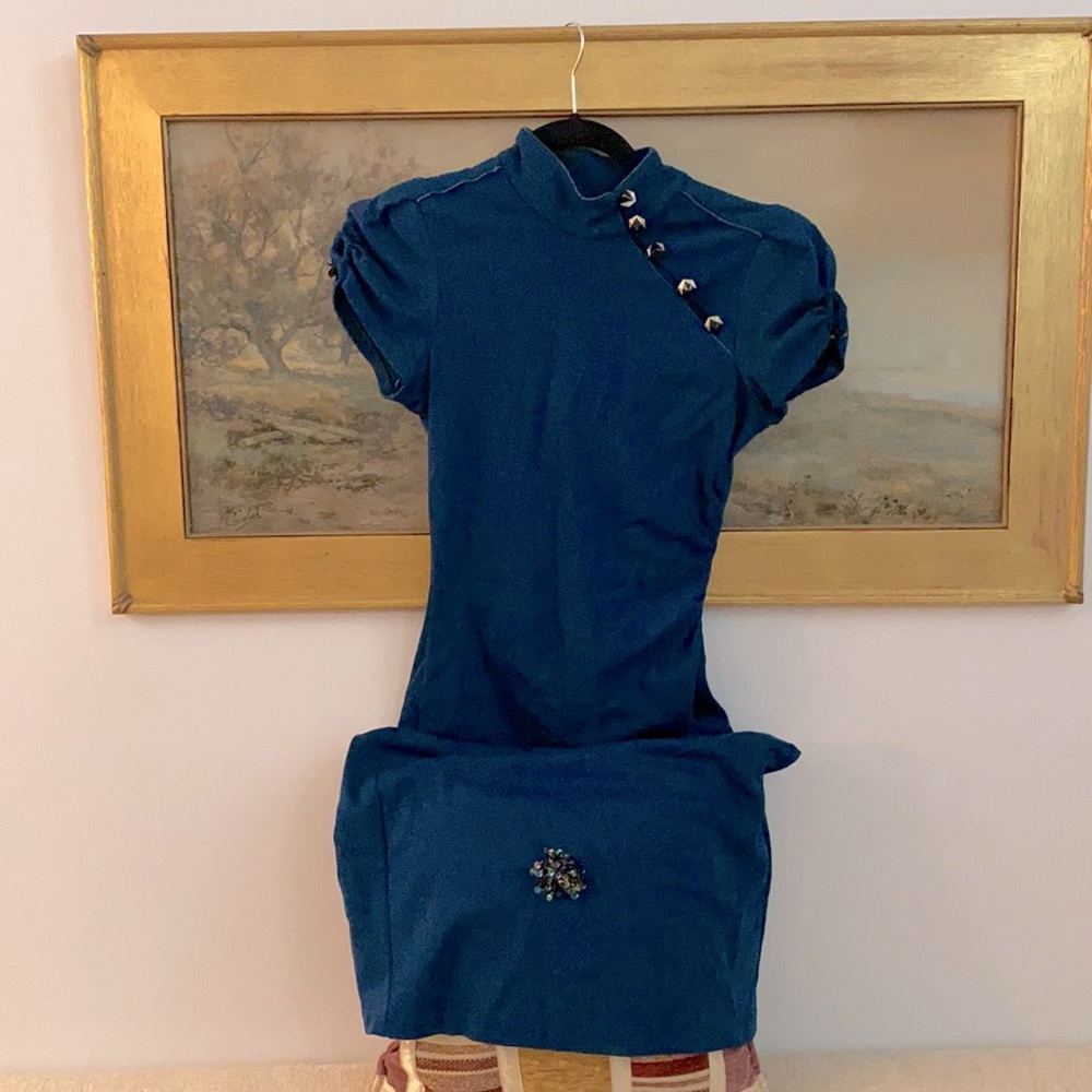 Unusual teal colored wool DVF dress, size 8 - Picture 1 of 7